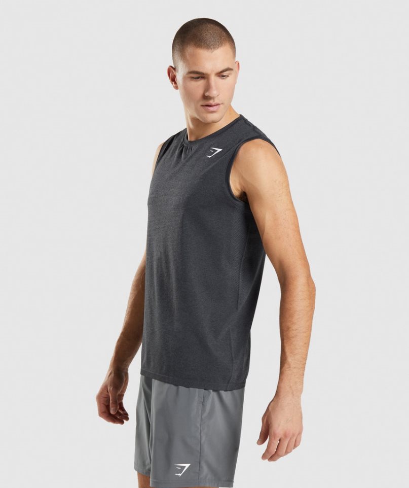 Men's Gymshark Arrival Seamless Tanks Black | CA 8713DA